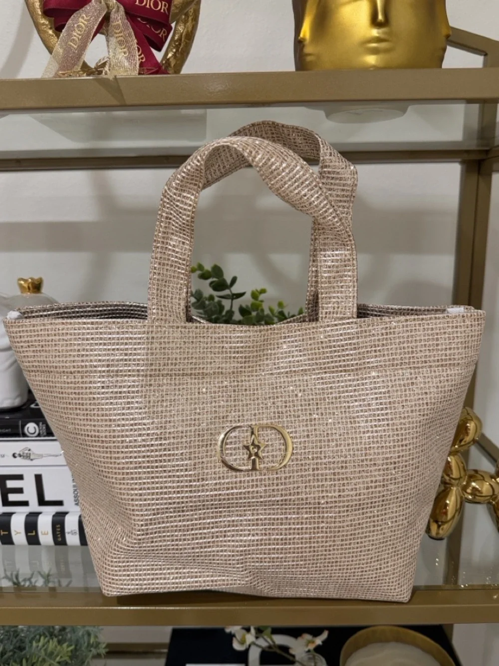 Dior Small Gold Straw Tote with Metallic Gold Handles - Picture 3 of 14